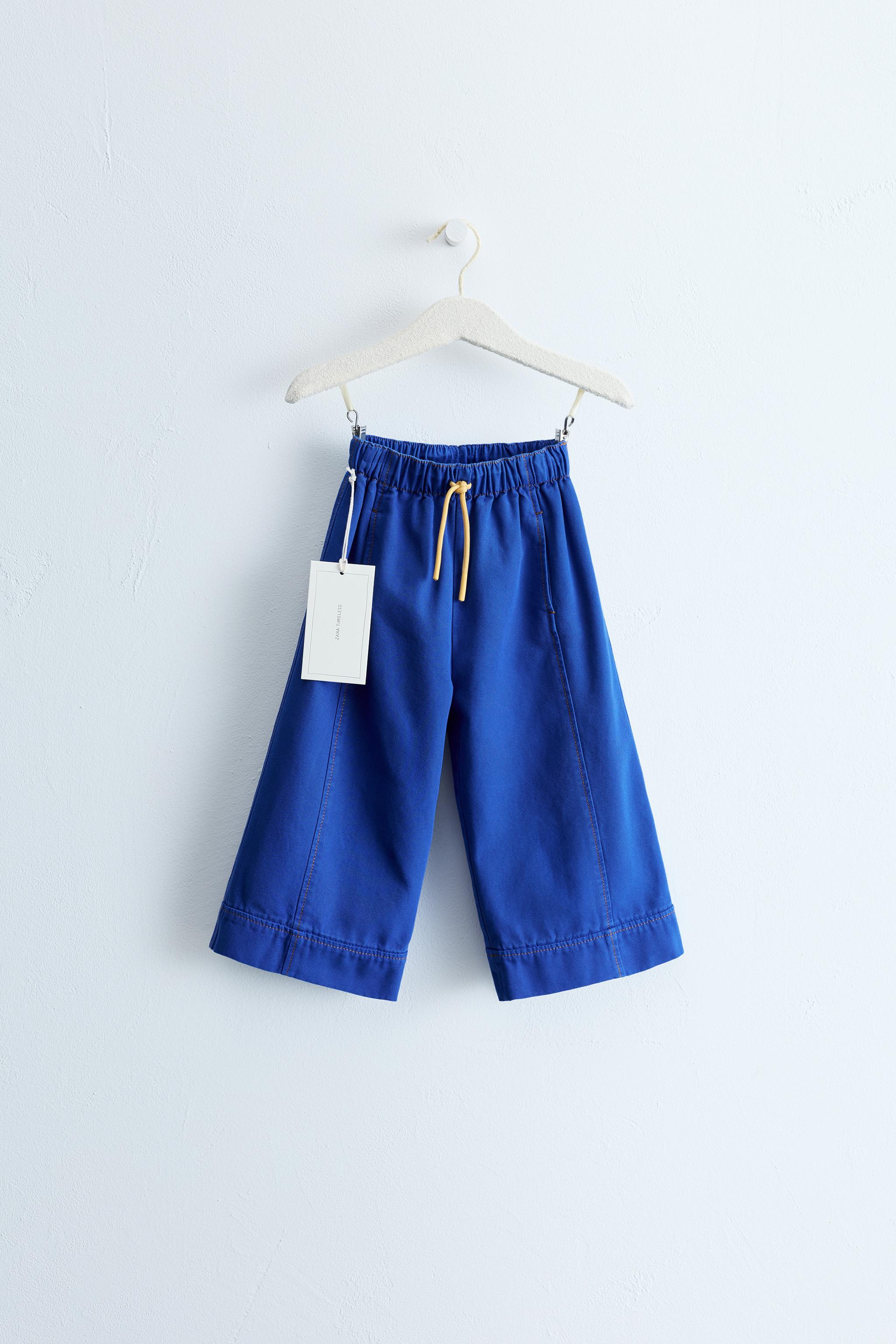 ZARA TIMELESS - WIDE LEG CONTRAST STITCH CANVAS PANTS